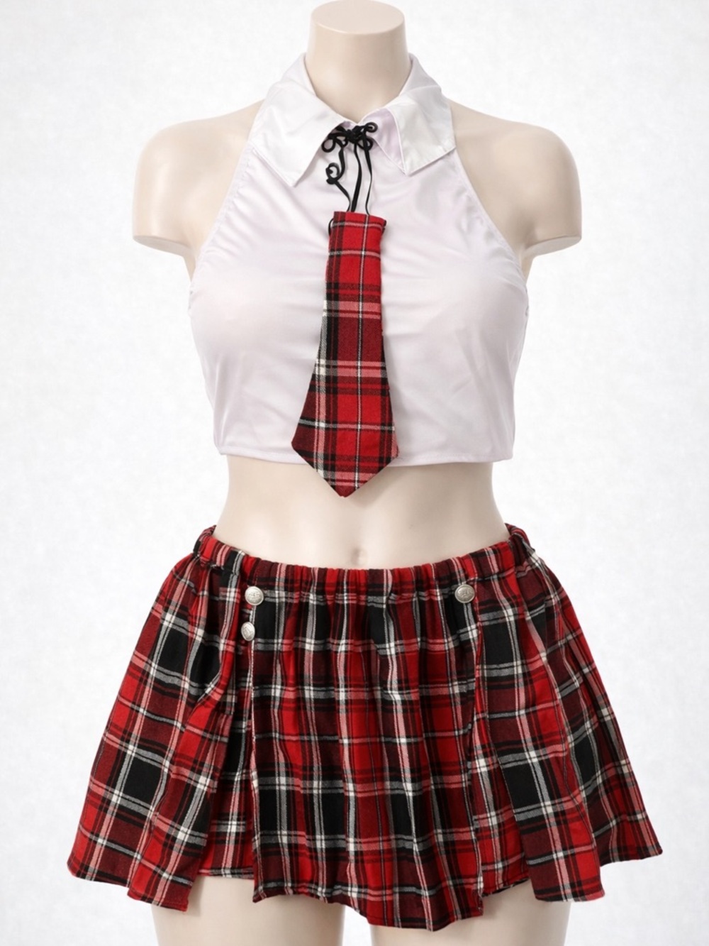 Set kit Large Red Plaid Mini Skirt - Women's Schoolgirl Style